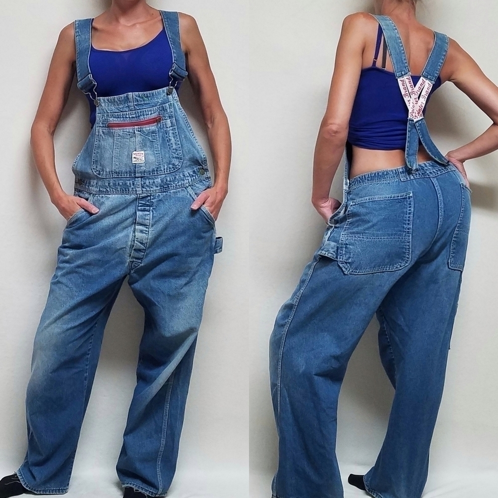 VINTAGE Pointer Brand Stone Wash Distressed Loose Fit Wide Leg Overalls Grunge